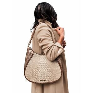 Brahmin Amira Hobo Shoulder Bag Leather Croc Embossed Champagne Koubba